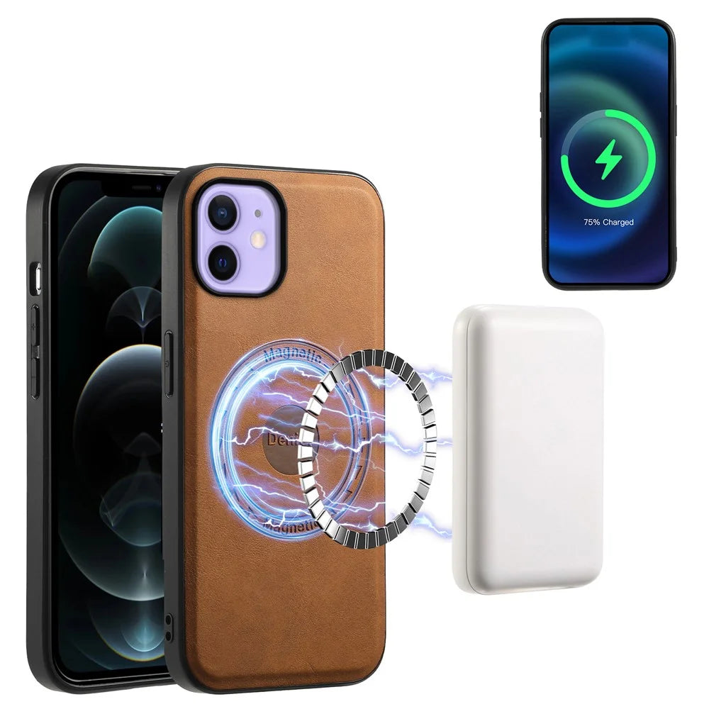 DENIOR A11 For iPhone 12 / 12 Pro Magnetic Case Retro PU+PC+TPU Shockproof Phone Cover - Brown - 2