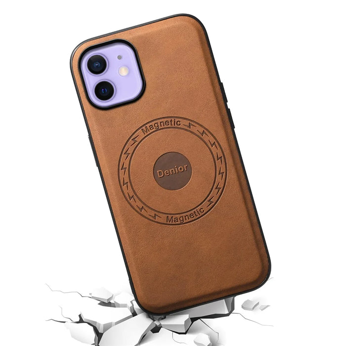 DENIOR A11 For iPhone 12 / 12 Pro Magnetic Case Retro PU+PC+TPU Shockproof Phone Cover - Brown - 4