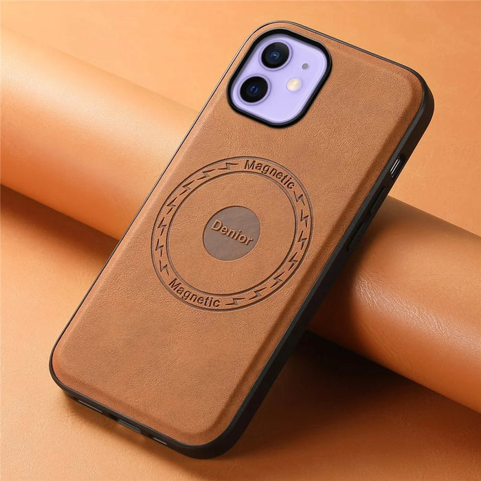 DENIOR A11 For iPhone 12 / 12 Pro Magnetic Case Retro PU+PC+TPU Shockproof Phone Cover - Brown - 5