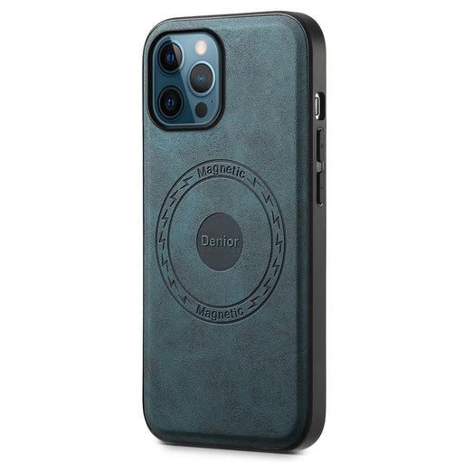 DENIOR A11 For iPhone 12 Pro Max Case Retro PU+PC+TPU Phone Cover Compatible with MagSafe - Blue - 1