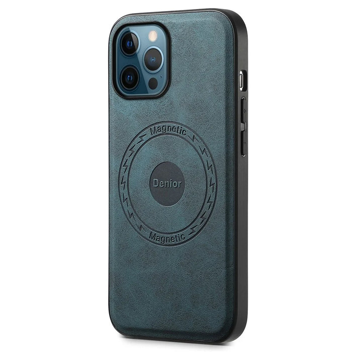 DENIOR A11 For iPhone 12 Pro Max Case Retro PU+PC+TPU Phone Cover Compatible with MagSafe - Blue - 1