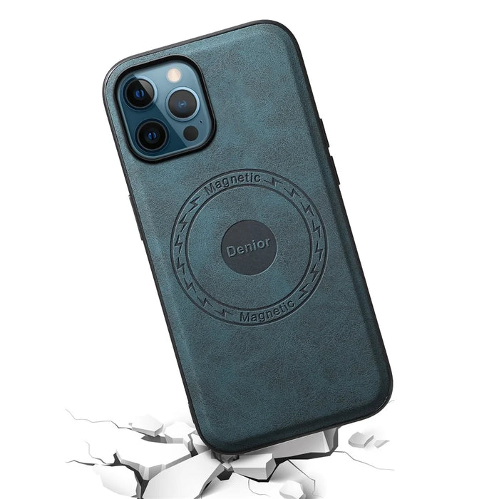 DENIOR A11 For iPhone 12 Pro Max Case Retro PU+PC+TPU Phone Cover Compatible with MagSafe - Blue - 4