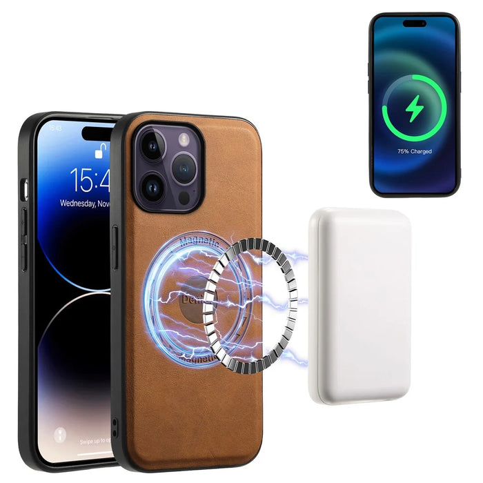 DENIOR A11 For iPhone 14 Pro Magnetic Phone Case Retro PU+PC+TPU Shockproof Cover - Brown - 2