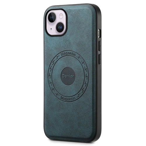 DENIOR A11 For iPhone 14 Plus Case Retro PU+PC+TPU Phone Cover Compatible with MagSafe - Blue - 1
