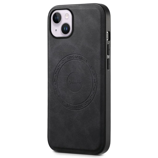 DENIOR A11 For iPhone 13 / 14 Magnetic Case Retro Leather Coated PC+TPU Anti-Scratch Cover - Black - 1
