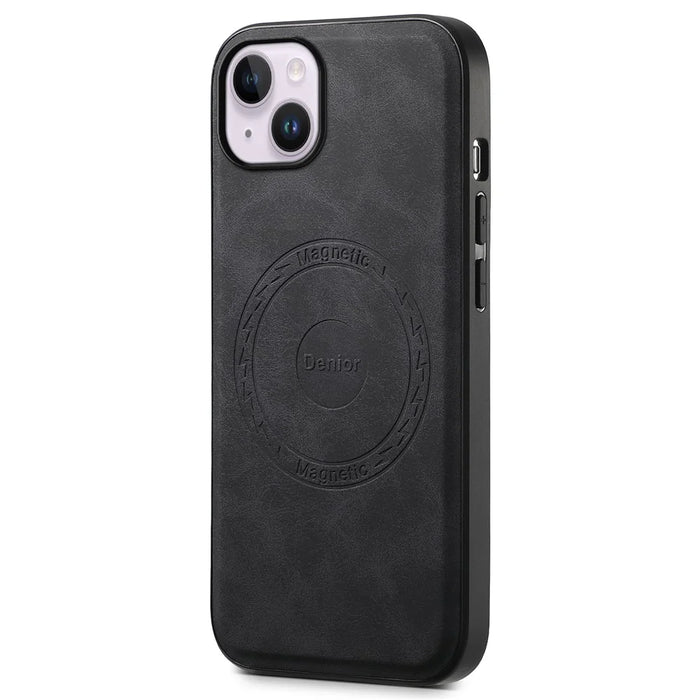DENIOR A11 For iPhone 13 / 14 Magnetic Case Retro Leather Coated PC+TPU Anti-Scratch Cover - Black - 1