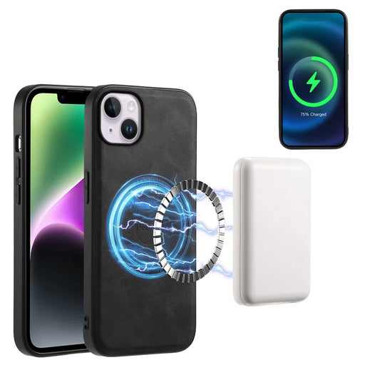 DENIOR A11 For iPhone 13 / 14 Magnetic Case Retro Leather Coated PC+TPU Anti-Scratch Cover - Black - 2