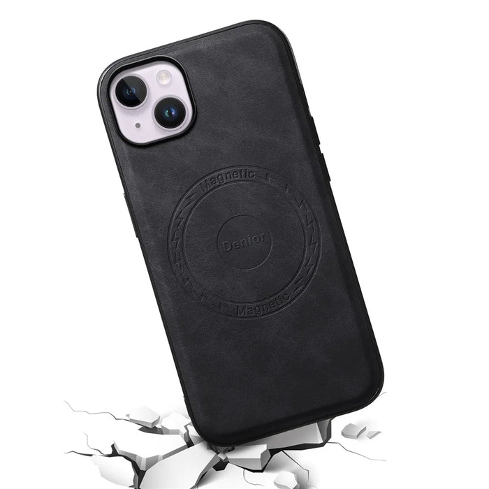 DENIOR A11 For iPhone 13 / 14 Magnetic Case Retro Leather Coated PC+TPU Anti-Scratch Cover - Black - 4