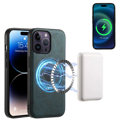 DENIOR A11 For iPhone 14 Pro Max Magnetic Case Retro Leather+ PC+TPU Protective Phone Cover - Blue - 2