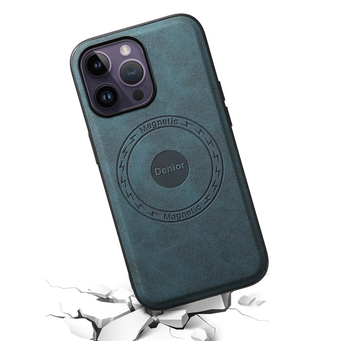 DENIOR A11 For iPhone 14 Pro Max Magnetic Case Retro Leather+ PC+TPU Protective Phone Cover - Blue - 3