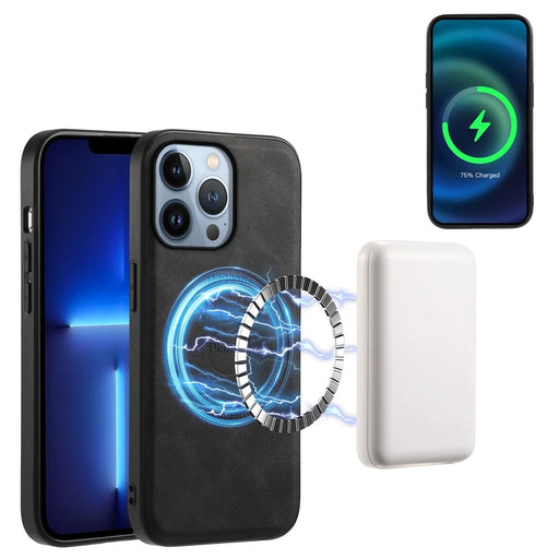 DENIOR A11 For iPhone 13 Pro Case Retro Leather+ PC+TPU Magnetic Phone Cover - Black - 2