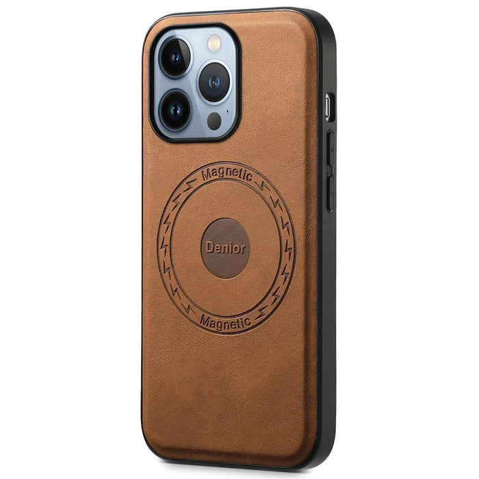 DENIOR A11 For iPhone 13 Pro Max Magnetic Case Leather+PC+TPU Retro Phone Cover - Brown - 1