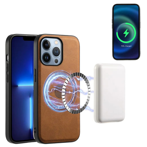 DENIOR A11 For iPhone 13 Pro Max Magnetic Case Leather+PC+TPU Retro Phone Cover - Brown - 2
