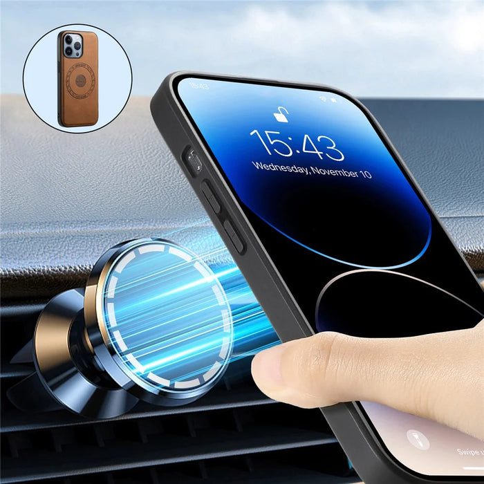 DENIOR A11 For iPhone 13 Pro Max Magnetic Case Leather+PC+TPU Retro Phone Cover - Brown - 3