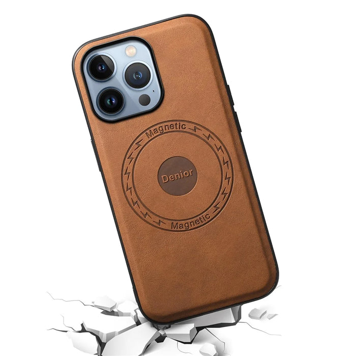 DENIOR A11 For iPhone 13 Pro Max Magnetic Case Leather+PC+TPU Retro Phone Cover - Brown - 4