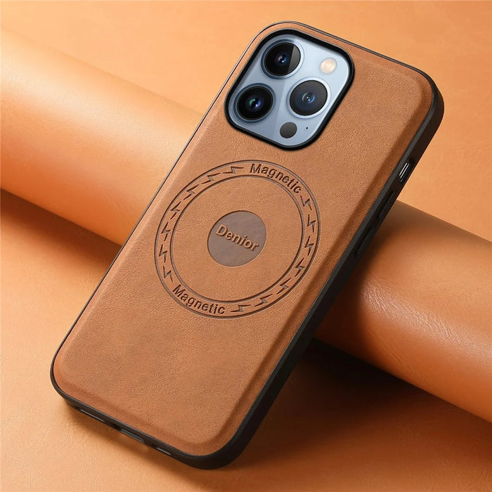 DENIOR A11 For iPhone 13 Pro Max Magnetic Case Leather+PC+TPU Retro Phone Cover - Brown - 5