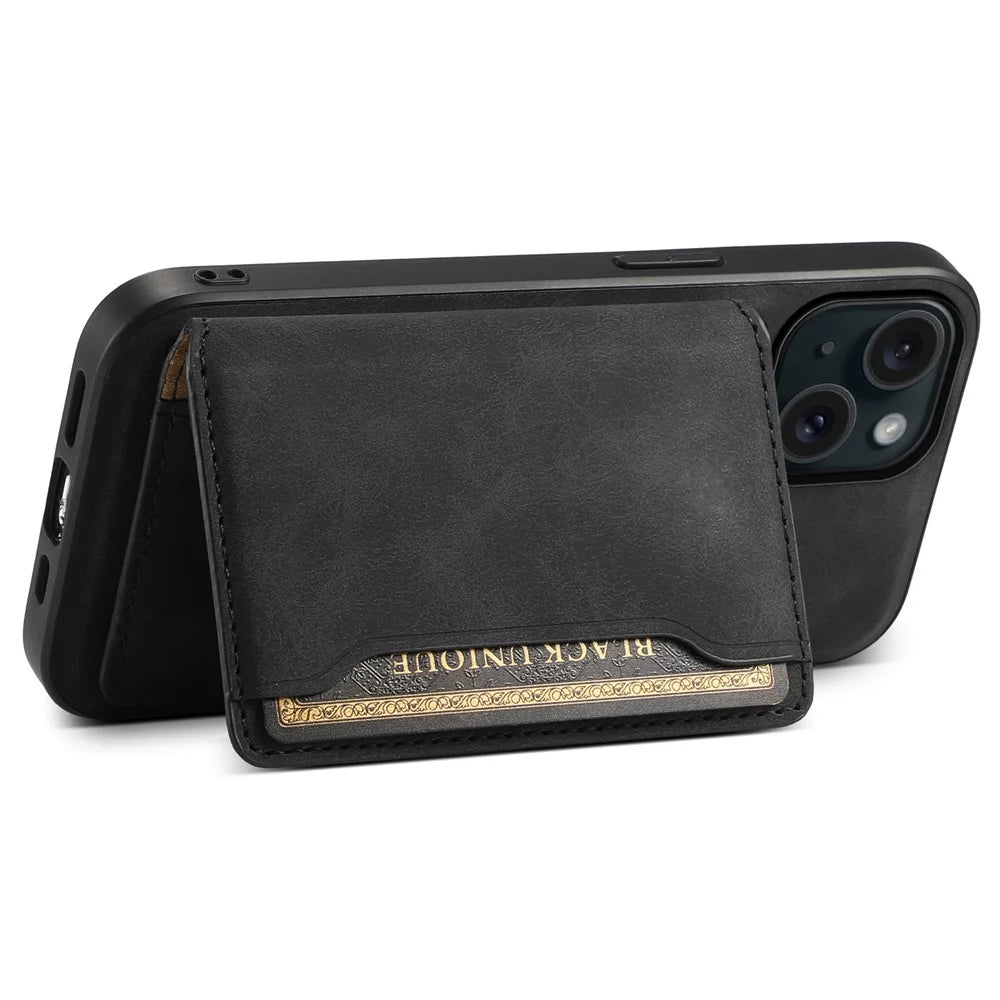 DENIOR D13 For iPhone 15 Case PC+TPU+PU Leather Phone Cover with Detachable Magnetic Card Holder - Black - 2