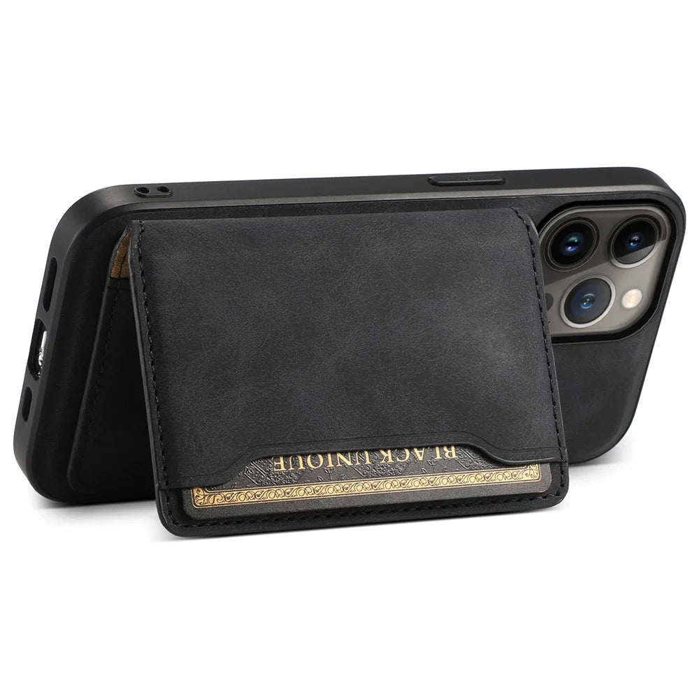 DENIOR D13 For iPhone 13 Pro Max 6.7 inch Case Magnetic Leather+TPU+PC Phone Cover with Card Bag - Black - 2