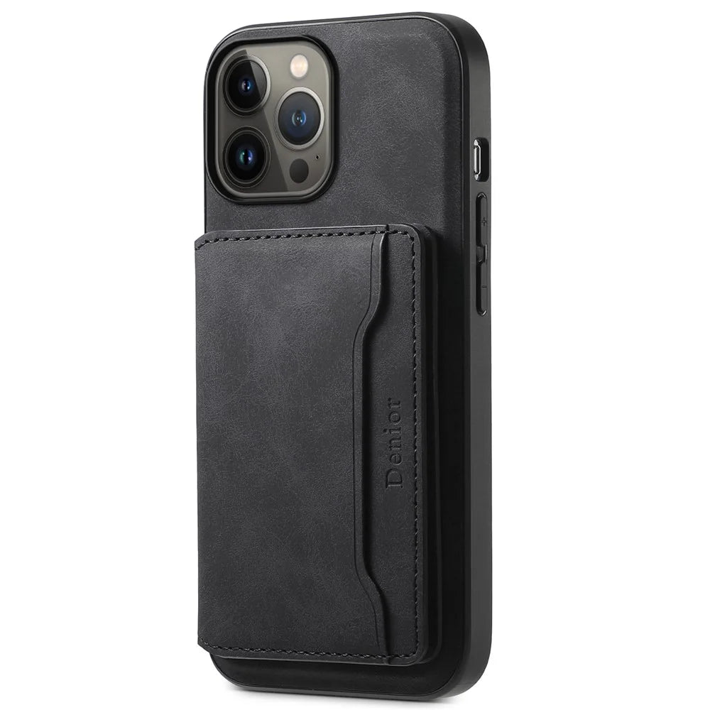 DENIOR D13 For iPhone 13 Pro Max 6.7 inch Case Magnetic Leather+TPU+PC Phone Cover with Card Bag - Black - 5