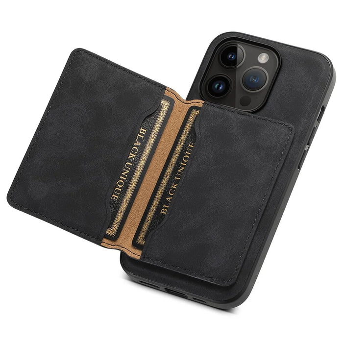 DENIOR D13   Phone Case for iPhone 14 Pro PC+TPU+PU Leather Phone Protector with Detachable Magnetic Card Holder - Black - 3