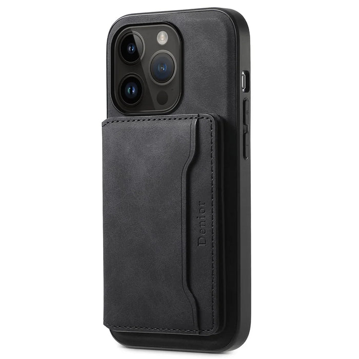 DENIOR D13   Phone Case for iPhone 14 Pro PC+TPU+PU Leather Phone Protector with Detachable Magnetic Card Holder - Black - 5