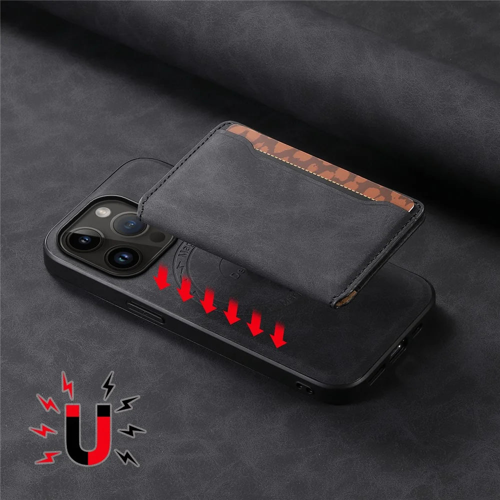 DENIOR D13   Phone Case for iPhone 14 Pro PC+TPU+PU Leather Phone Protector with Detachable Magnetic Card Holder - Black - 7