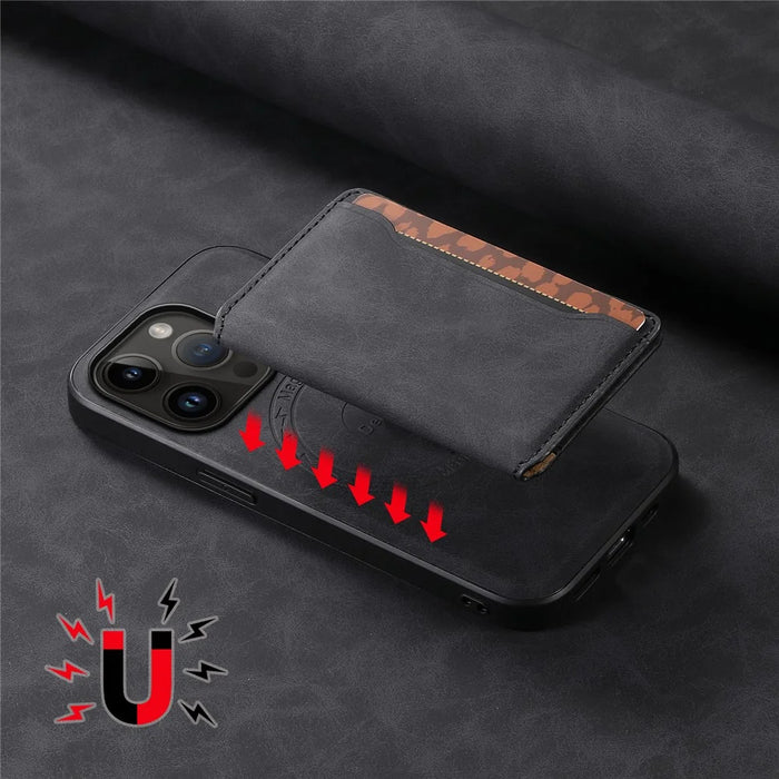 DENIOR D13   Phone Case for iPhone 14 Pro PC+TPU+PU Leather Phone Protector with Detachable Magnetic Card Holder - Black - 7