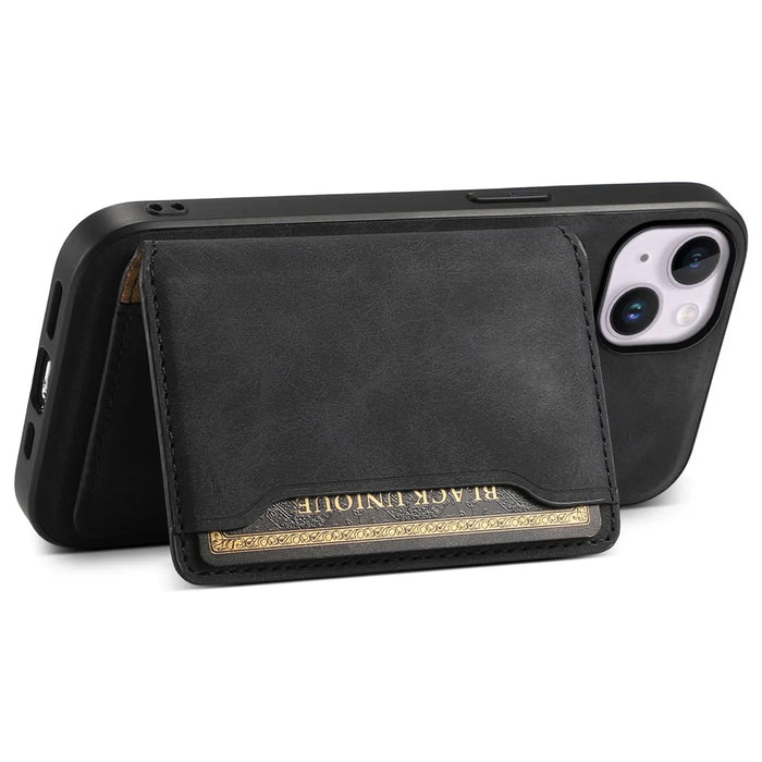 DENIOR D13 For iPhone 14 Plus Magnetic Leather+TPU+PC Bump Proof Phone Cover with Card Bag - Black - 2