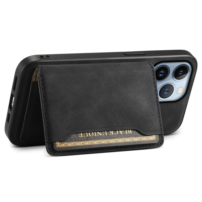 DENIOR D13 For iPhone 13 Pro Case Leather Phone Protective Cover with Detachable Magnetic Card Holder - Black - 2