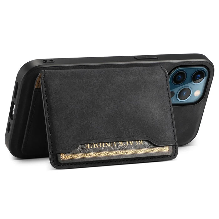 DENIOR D13 For iPhone 12 Pro Max Case Retro Texture PU+TPU+PC Magnetic Phone Case with Card Bag - Black - 2
