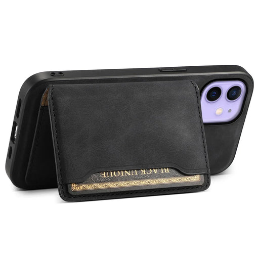 DENIOR D13 For iPhone 12 / 12 Pro Case Vintage PU Leather Back Cover with Detachable Card Holder - Black - 2