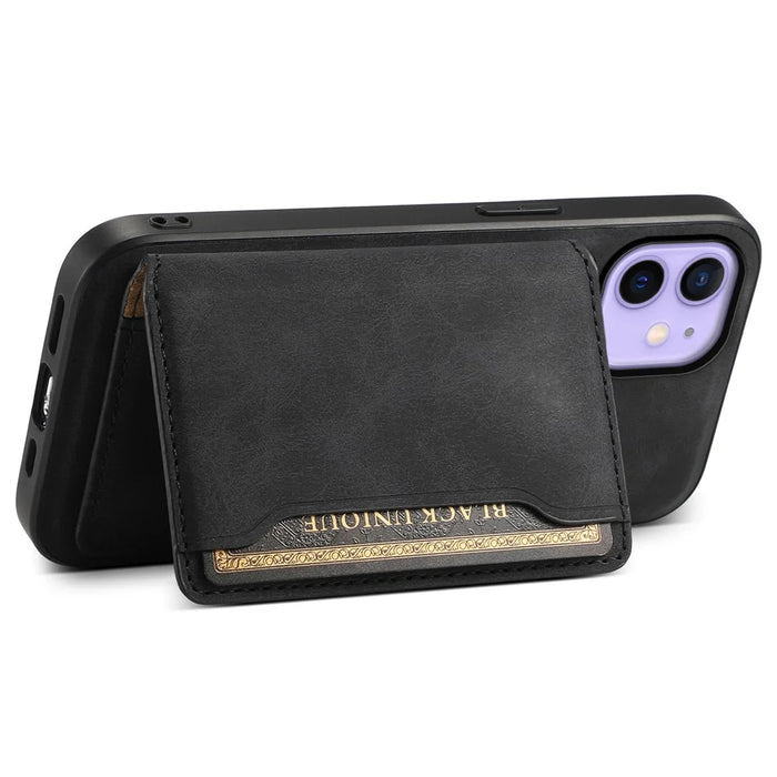 DENIOR D13 For iPhone 12 / 12 Pro Case Vintage PU Leather Back Cover with Detachable Card Holder - Black - 2