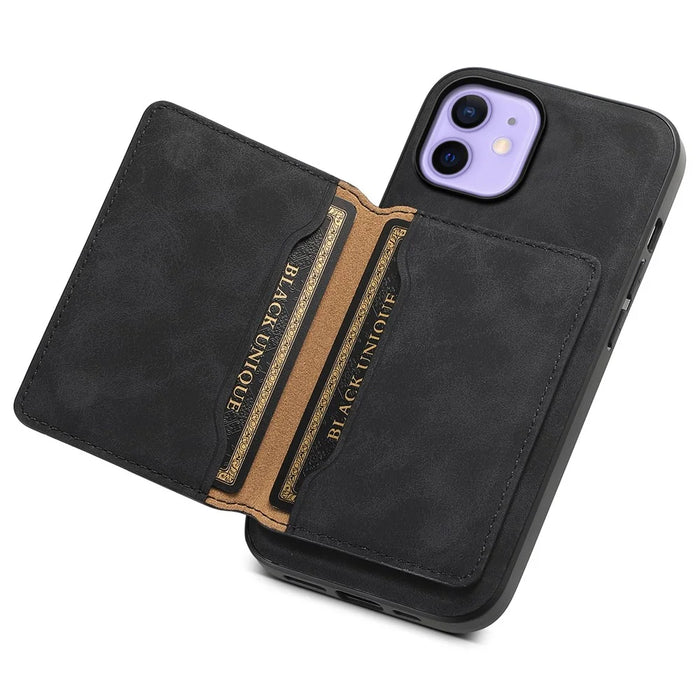 DENIOR D13 For iPhone 12 / 12 Pro Case Vintage PU Leather Back Cover with Detachable Card Holder - Black - 3