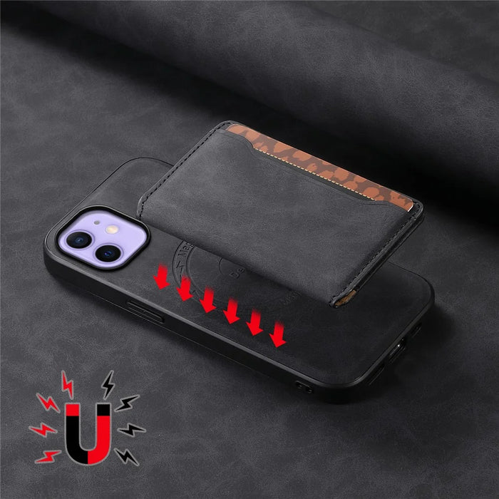 DENIOR D13 For iPhone 12 / 12 Pro Case Vintage PU Leather Back Cover with Detachable Card Holder - Black - 7