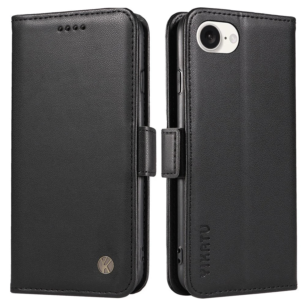 YIKATU YK-003 For iPhone 17e / 16e Case Leather Wallet Phone Cover Mobile Accessories   - Black - 1