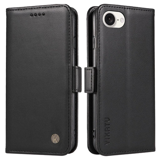 YIKATU YK-003 For iPhone 17e / 16e Case Leather Wallet Phone Cover Mobile Accessories   - Black - 1