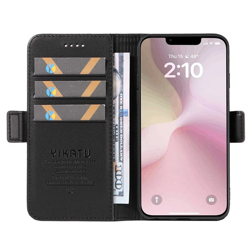 YIKATU YK-003 For iPhone 17e / 16e Case Leather Wallet Phone Cover Mobile Accessories   - Black - 2