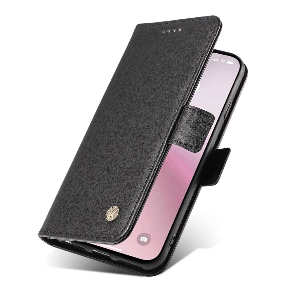 YIKATU YK-003 For iPhone 17e / 16e Case Leather Wallet Phone Cover Mobile Accessories   - Black - 5
