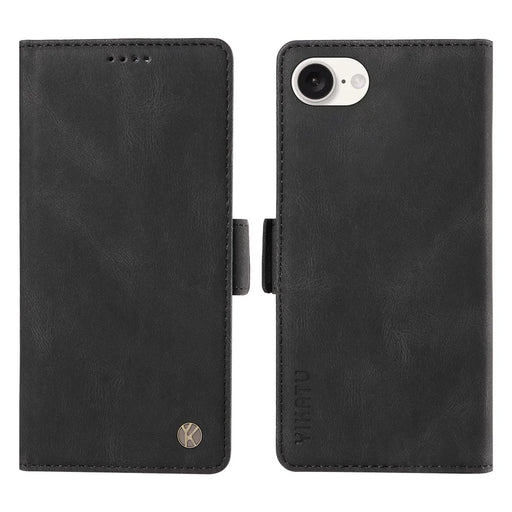 YIKATU YK-005 For iPhone 17e / 16e Case Skin-Touch Leather Stand Card Slots Phone Cover - Black - 1