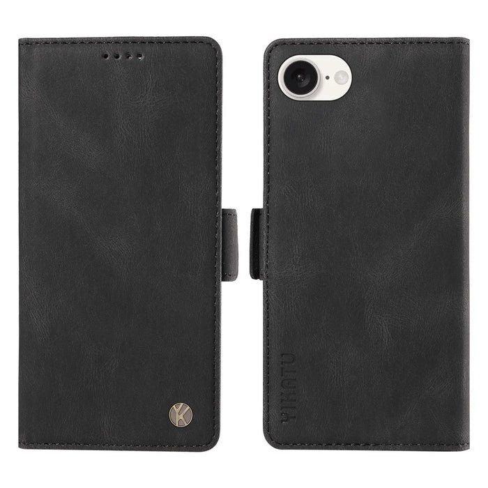 YIKATU YK-005 For iPhone 17e / 16e Case Skin-Touch Leather Stand Card Slots Phone Cover - Black - 1