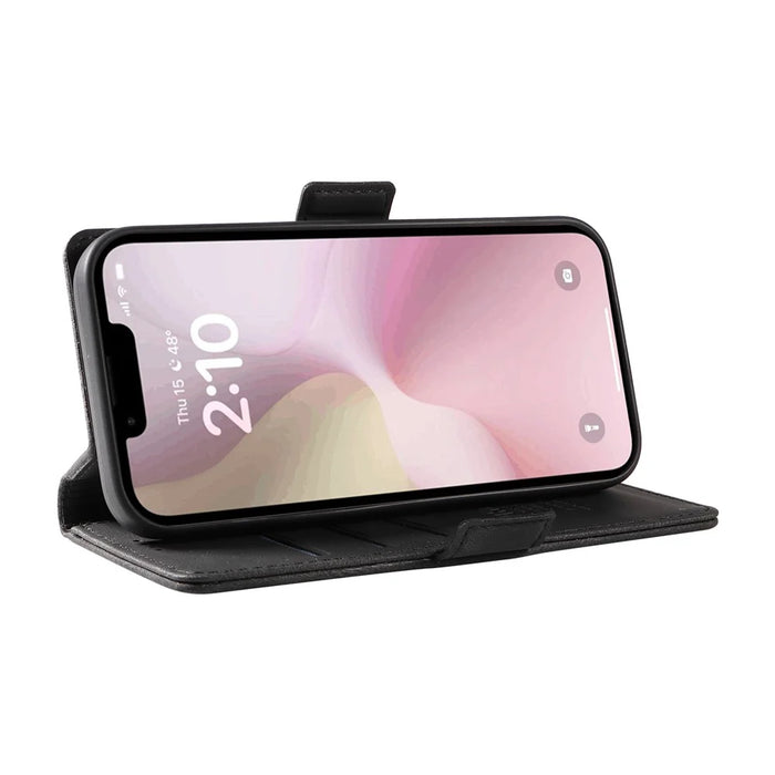 YIKATU YK-005 For iPhone 17e / 16e Case Skin-Touch Leather Stand Card Slots Phone Cover - Black - 3