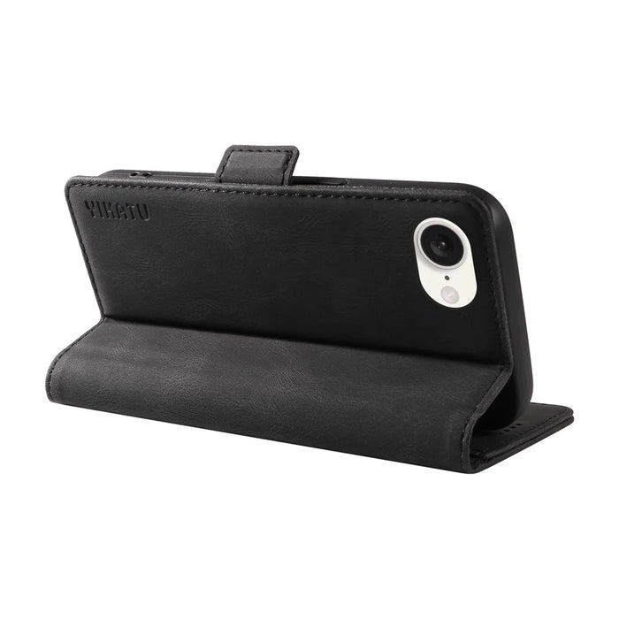 YIKATU YK-005 For iPhone 17e / 16e Case Skin-Touch Leather Stand Card Slots Phone Cover - Black - 4