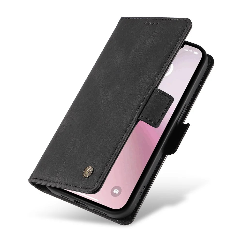 YIKATU YK-005 For iPhone 17e / 16e Case Skin-Touch Leather Stand Card Slots Phone Cover - Black - 5
