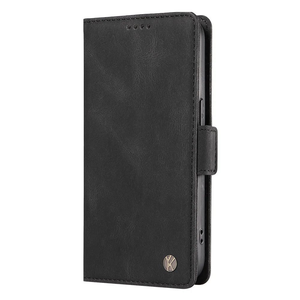 YIKATU YK-005 For iPhone 17e / 16e Case Skin-Touch Leather Stand Card Slots Phone Cover - Black - 6
