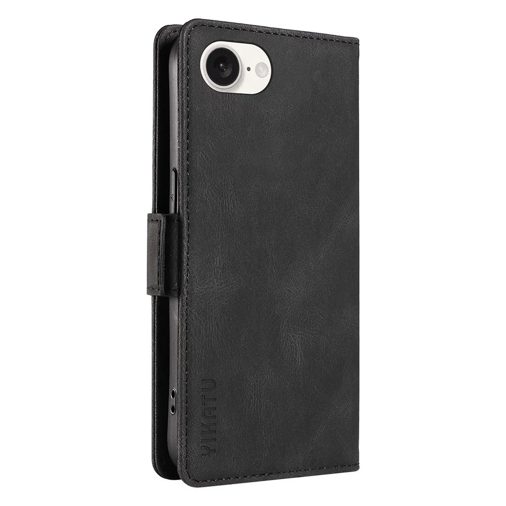 YIKATU YK-005 For iPhone 17e / 16e Case Skin-Touch Leather Stand Card Slots Phone Cover - Black - 7