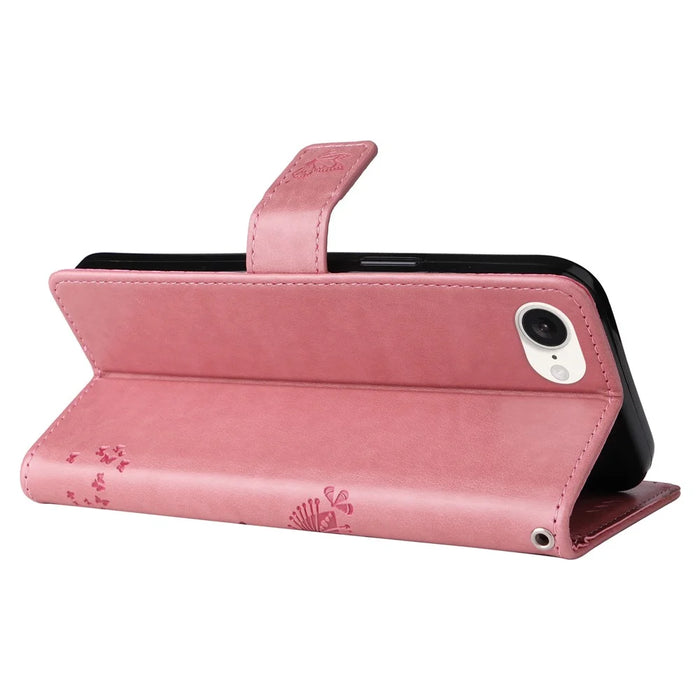For iPhone 17e / 16e Phone Case with Stand Cat Tree Pattern Leather Wallet Mobile Cover - Pink - 3