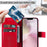 For iPhone 17e / 16e Phone Case Sunflower Imprinted Leather Wallet Stand Cover with Strap - Red - 4
