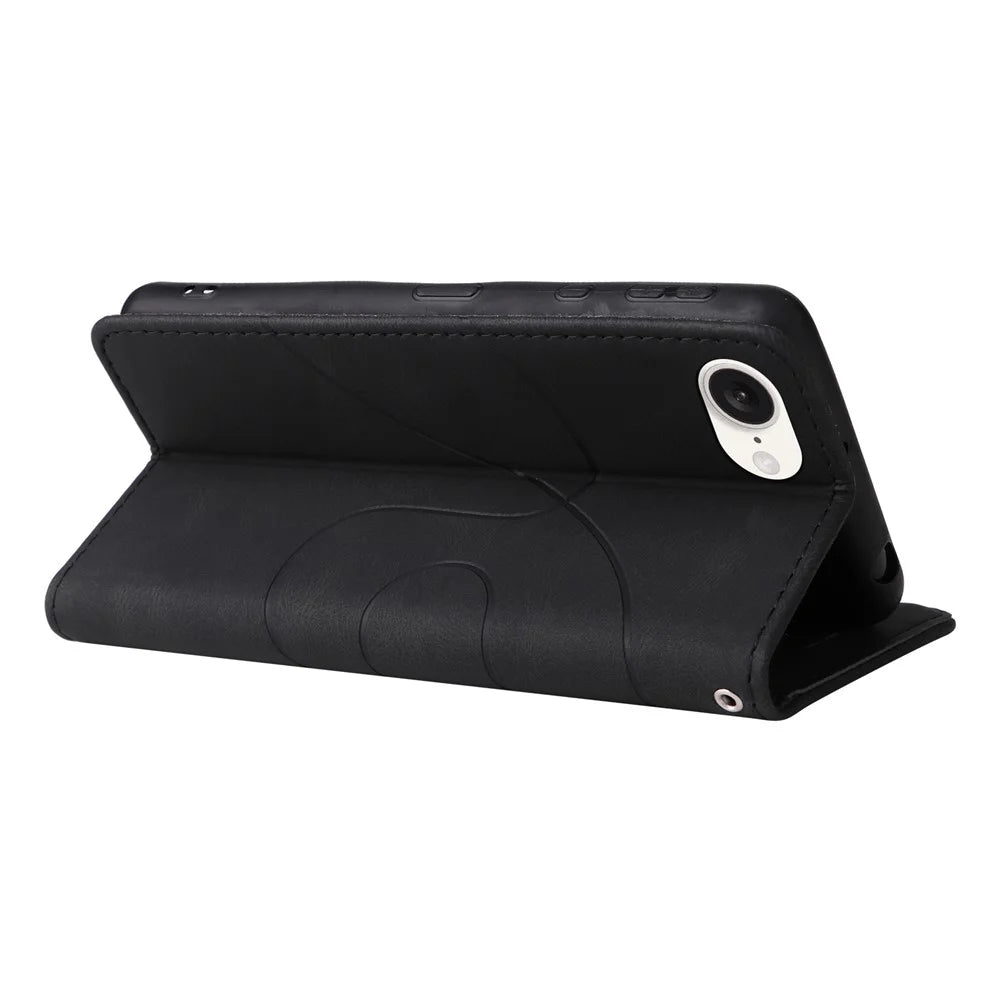 For iPhone 17e / 16e Leather Case Wallet Stand Color Splicing Phone Cover - Black - 4