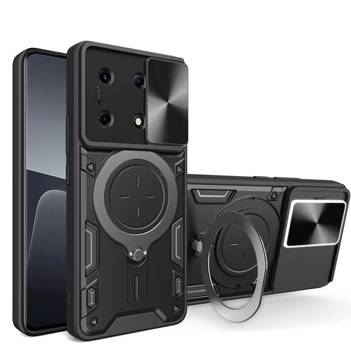 For Infinix Note 30 VIP 5G Case Lens Protection TPU+PC Kickstand Phone Cover - Black - 1