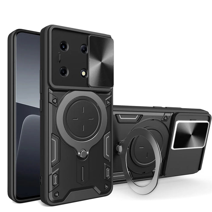 For Infinix Note 30 VIP 5G Case Lens Protection TPU+PC Kickstand Phone Cover - Black - 1